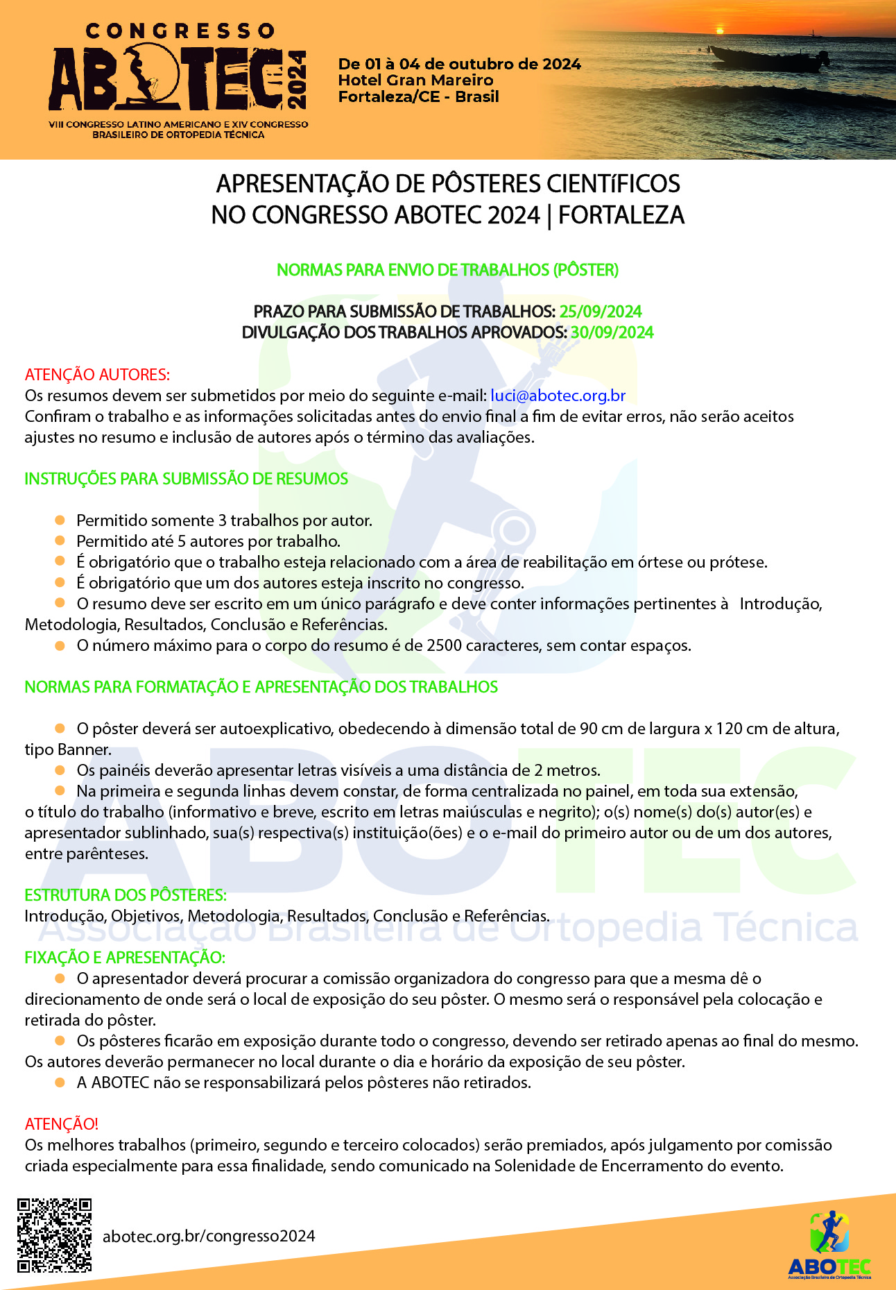 SUBMISSÃO - APRESENTAÇÃO DE PÔSTERES CIENTíFICOS
 - CONGRESSO ABOTEC 2024!