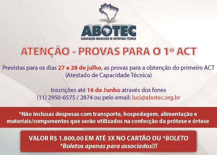 Previstas para os dias 27 e 28 de Julho, a realização das provas teóricas e práticas,
para a obtenção do 1º ACT (Atestado de Capacidade Técnica).